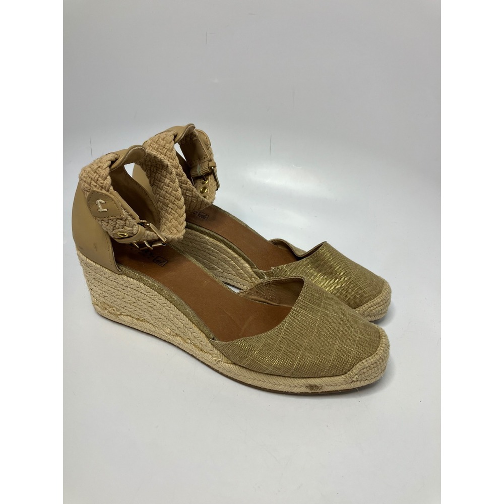 Sperry Valencia espadrille wedge shoes women's size 9 tan gold preppy casual